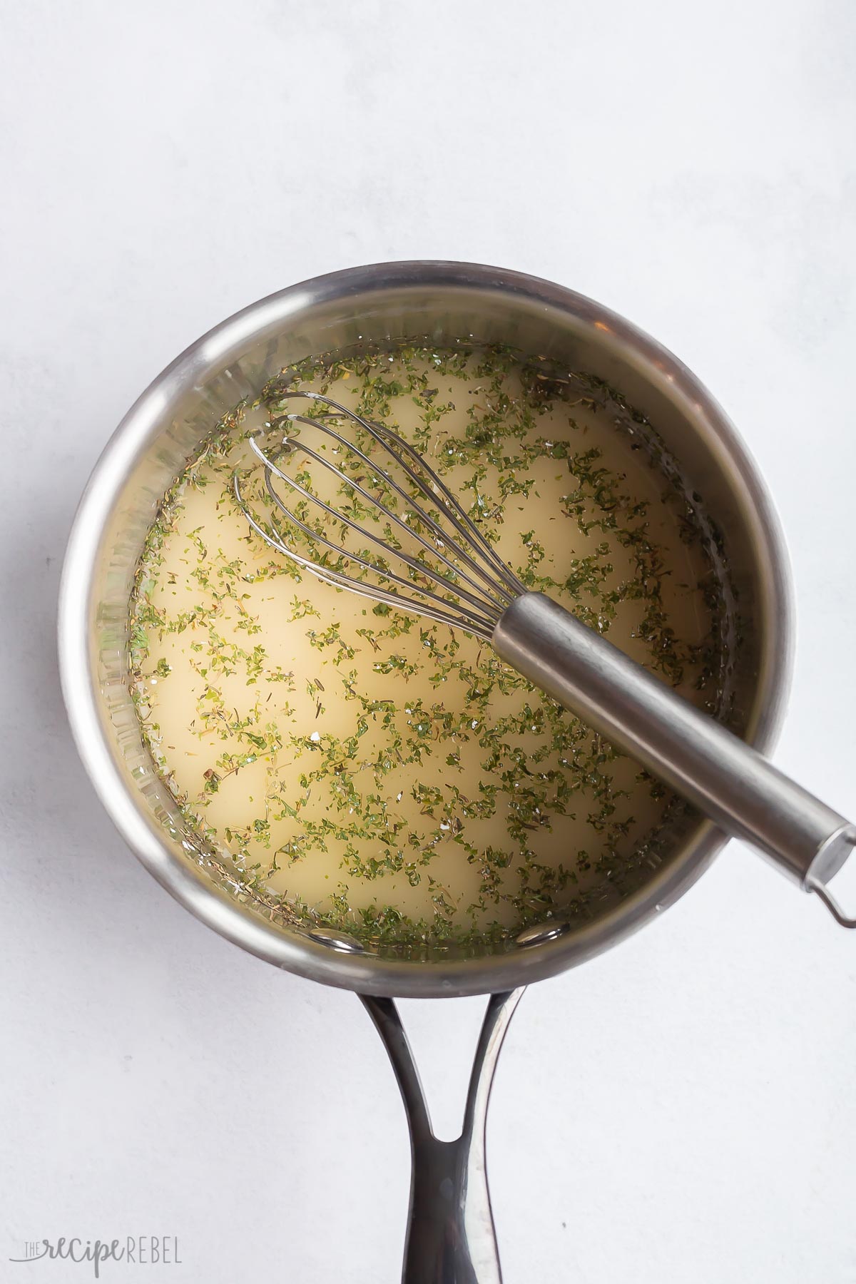 turkey juices in small pot for making gravy.