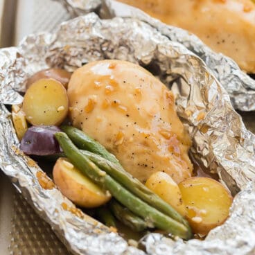 honey garlic chicken foil packets close up