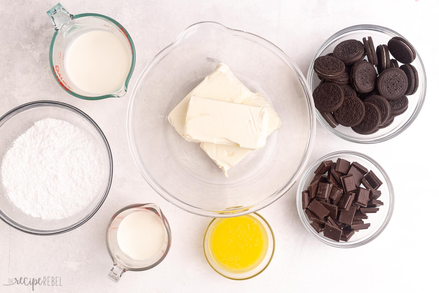 ingredients needed for no bake chocolate cheesecake.