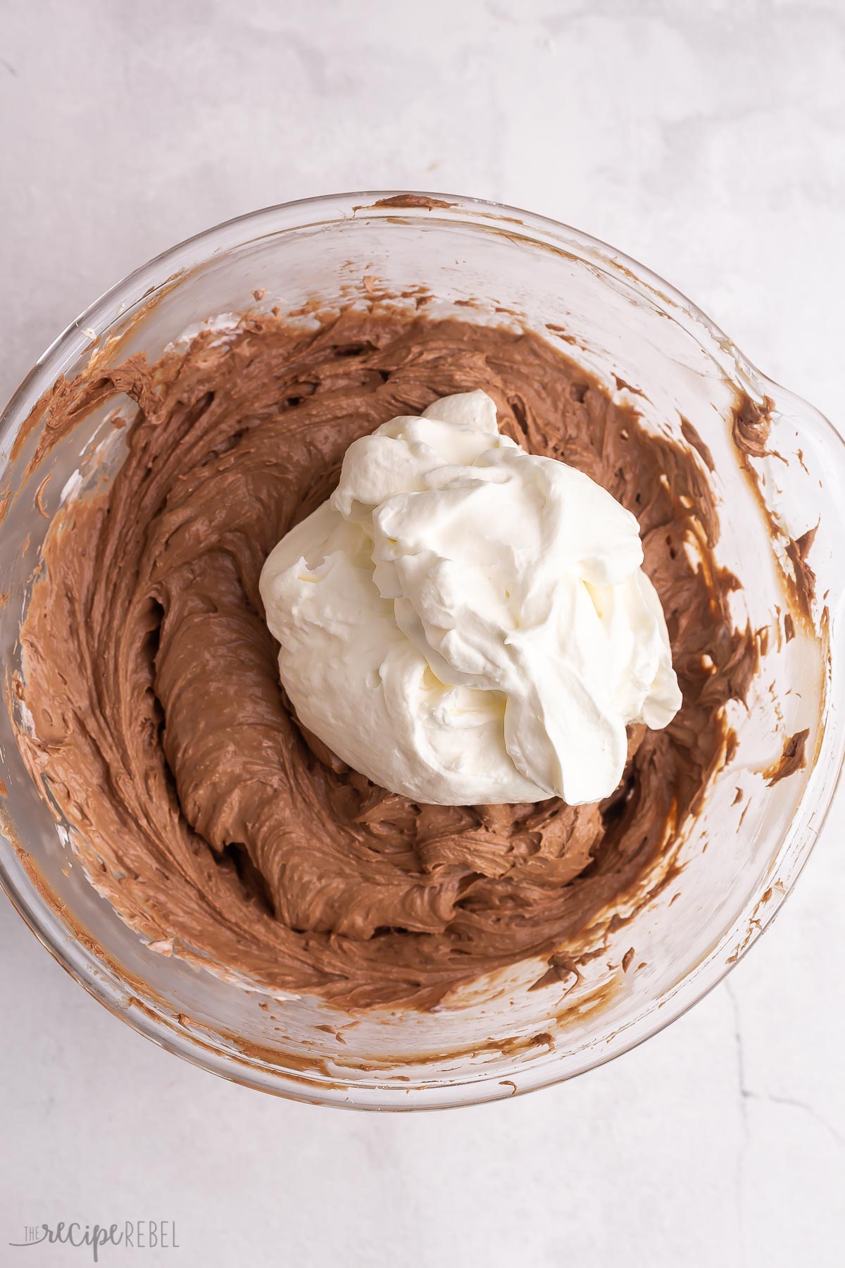 whipped cream folded into chocolate cream cheese.