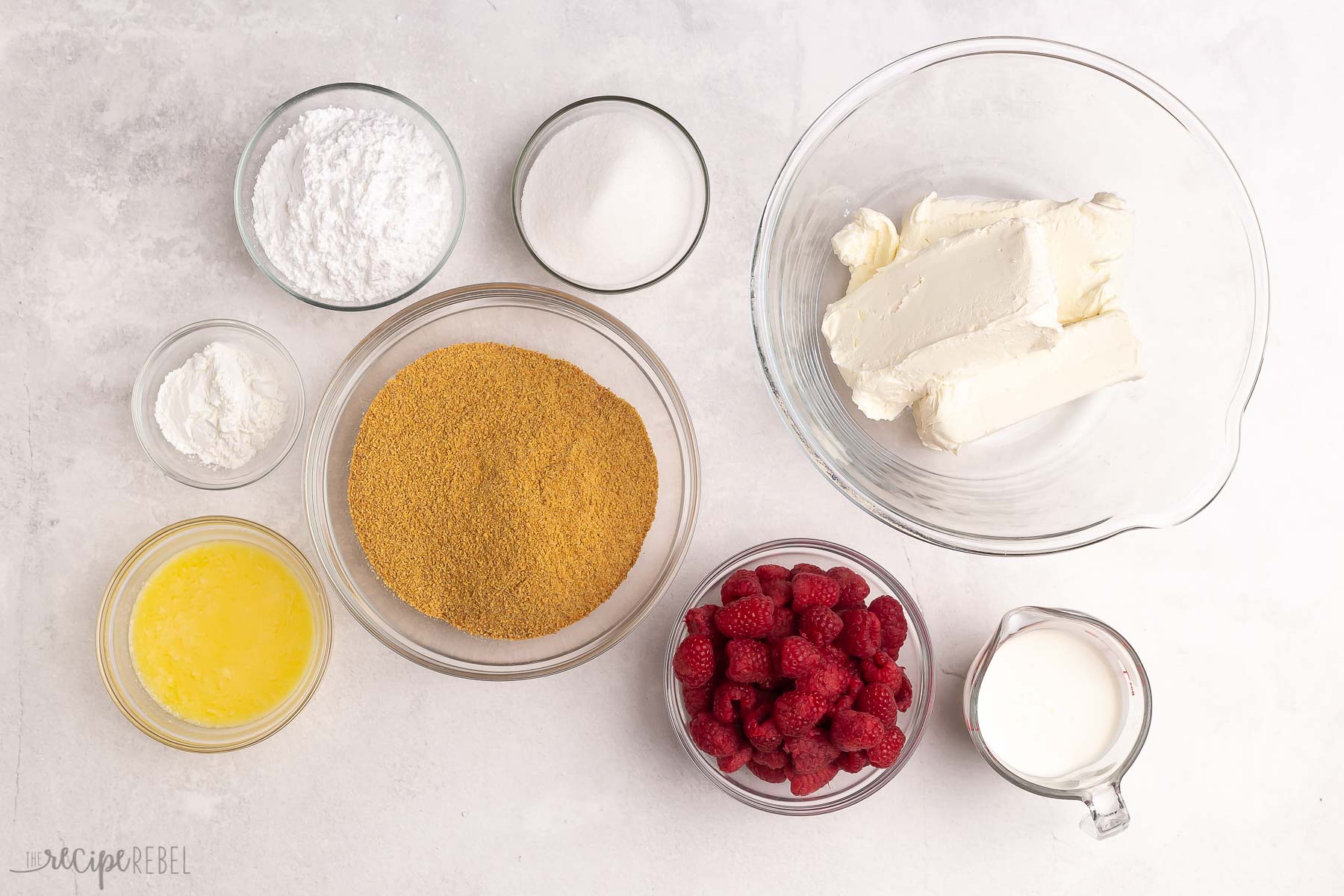 ingredients needed for no bake raspberry cheesecake.
