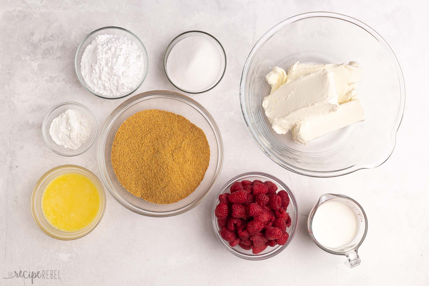 ingredients needed for no bake raspberry cheesecake.