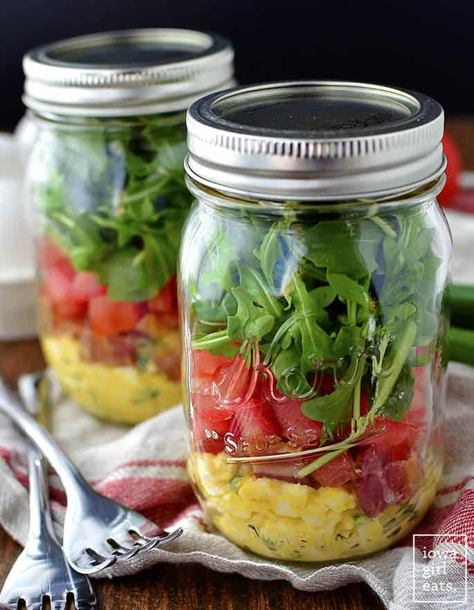 blt egg salad jars with two jars and two forks