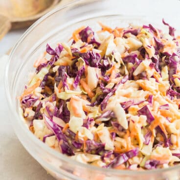 easy homemade coleslaw in glass bowl