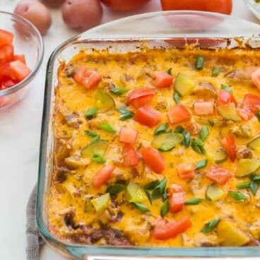 cheeseburger casserole in pan