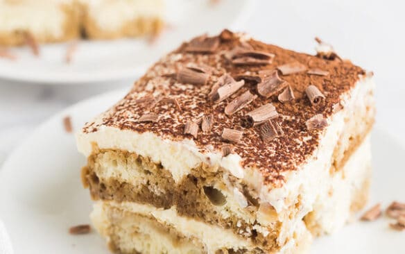 close up slice of easy tiramisu recipe