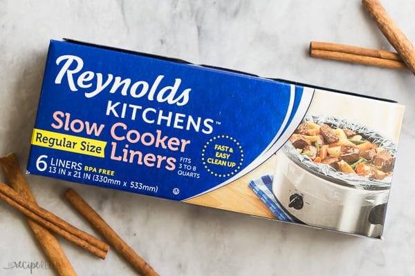 reynolds slow cooker liners on grey marble background
