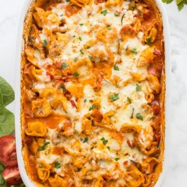 baked tortellini overhead