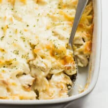 chicken alfredo bake close up