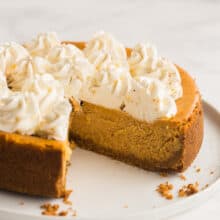 pumpkin cheesecake on white plate