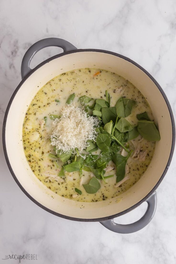 cream spinach and parmesan added to chicken gnocchi soup