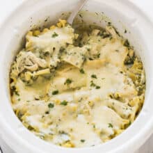 crockpot white chicken lasagna in slow cooker