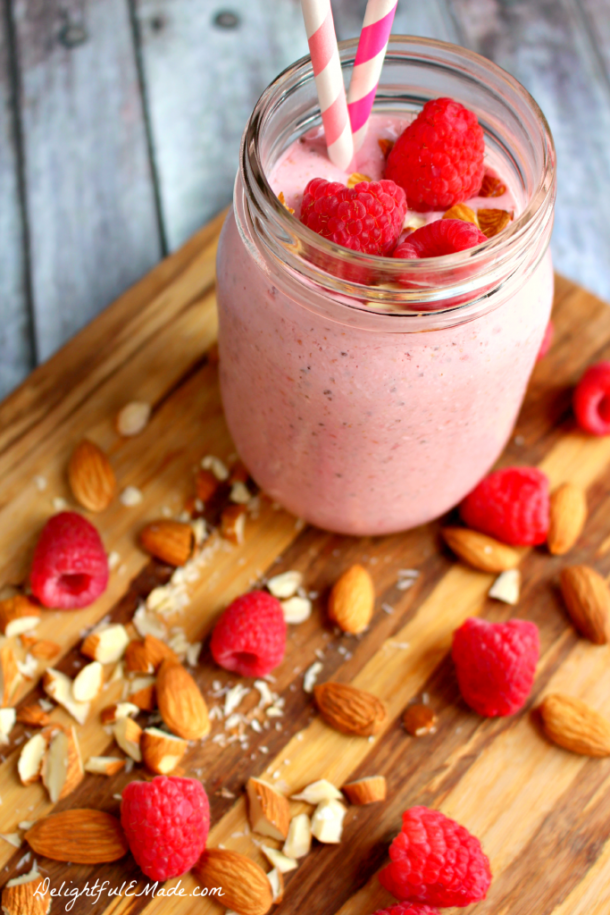 Delightful E Made Raspberry Almond Chia Smoothie