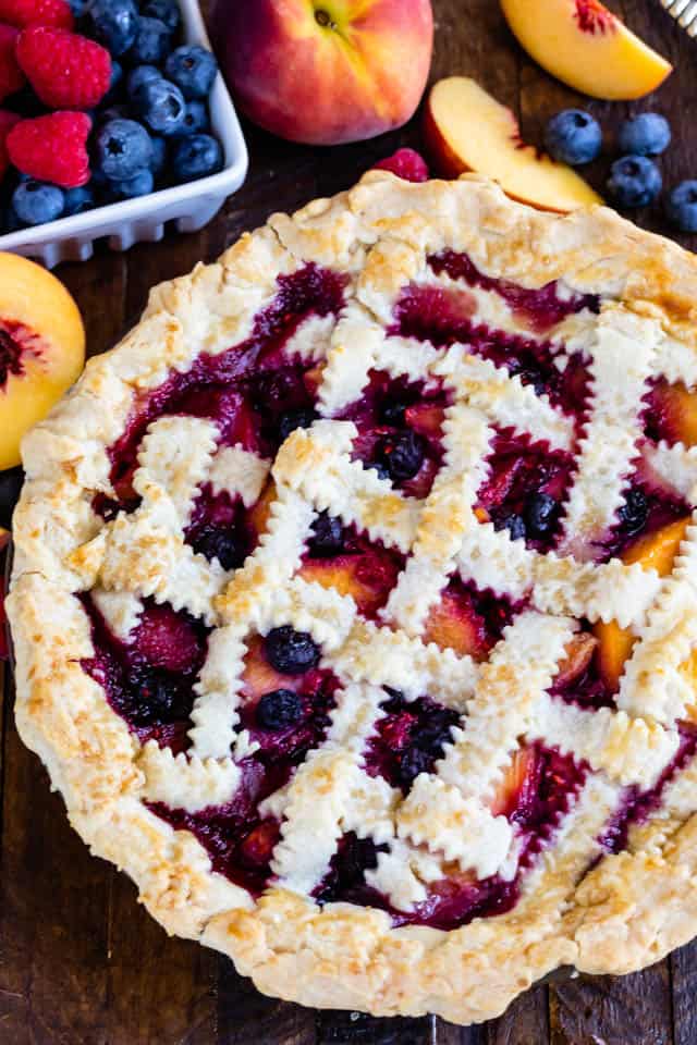 raspberry peach blueberry pie