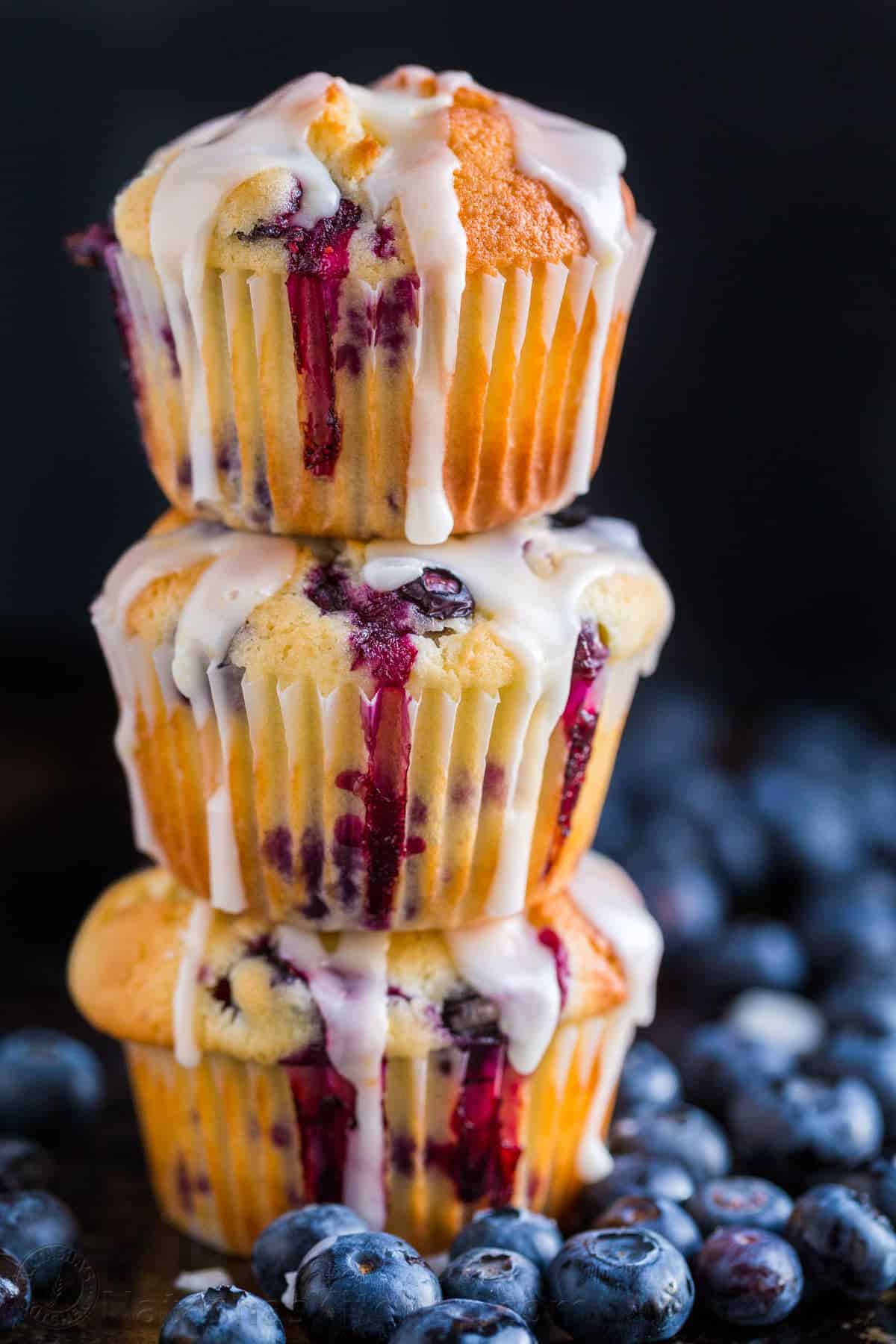 blueberry muffins with lemon glaze