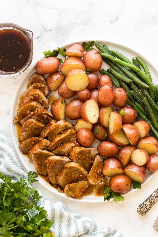 instant pot pork tenderloin and potatoes with honey garlic sauce