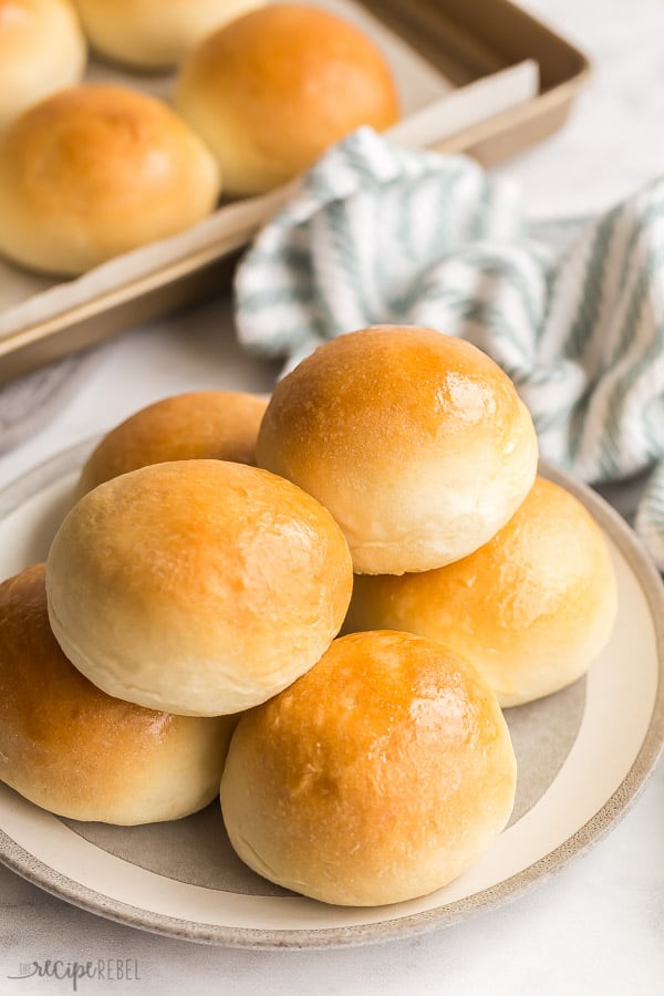 homemade bread rolls stacked