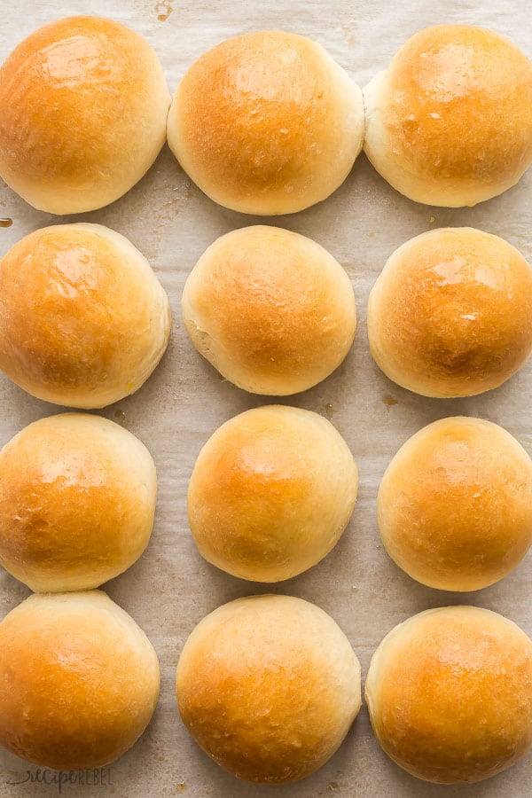 dinner rolls overhead on baking sheet