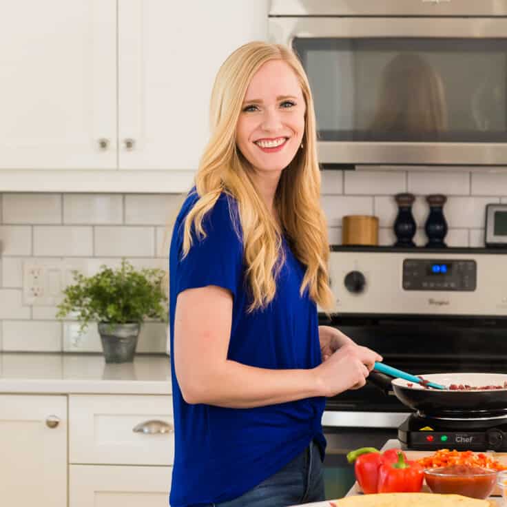 Ashley Fehr of the recipe rebel in white kitchen