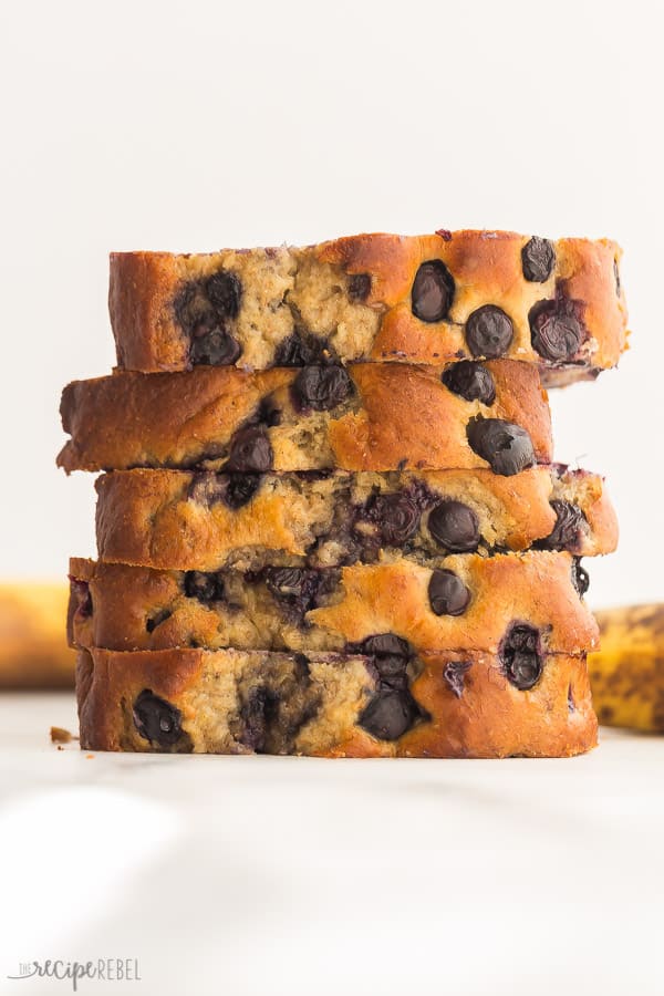 blueberry banana bread stack of 5 pieces