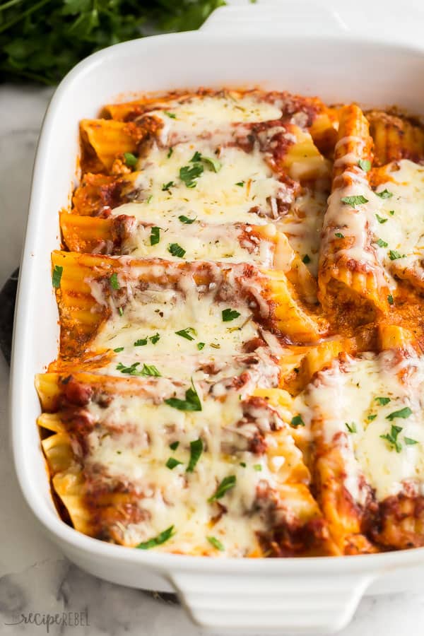 manicotti in baking dish