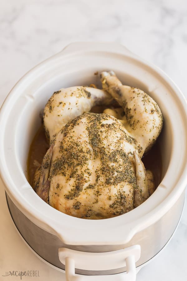 slow cooker whole chicken in crockpot before broiling