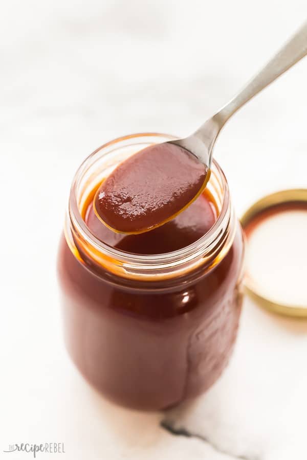 homemade barbecue sauce on a spoon