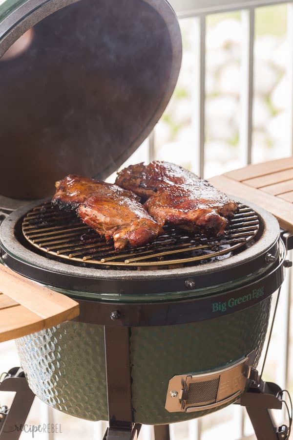 maple soy grilled turkey thighs on big green egg minimax outside