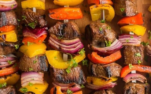 steak kabobs overhead