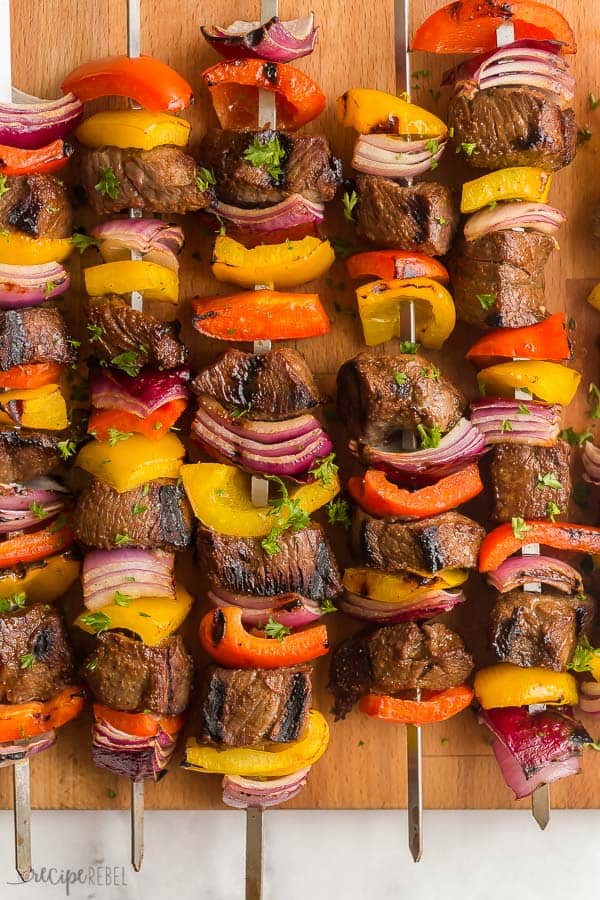 steak kabobs overhead