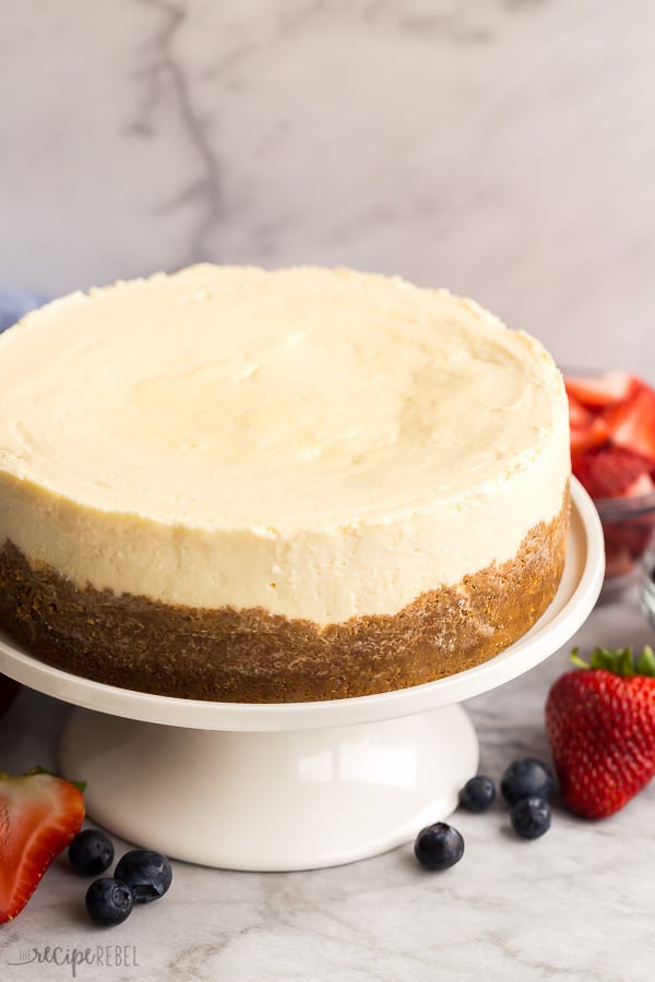 instant pot cheesecake on white cake plain with no toppings