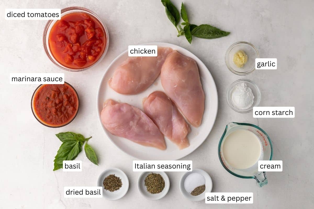 ingredients needed for slow cooker tomato basil chicken.