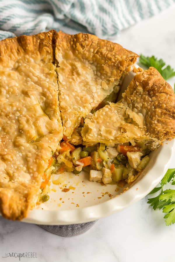 chicken pot pie whole with pieces cut