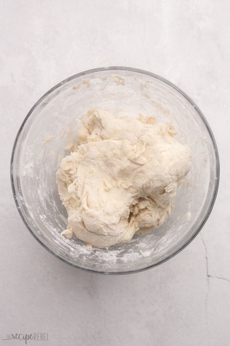 biscuit dough in glass bowl.