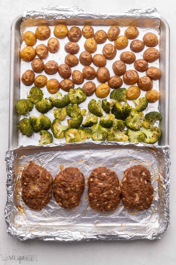 cooked meatloaves on a sheet pan before glazing.