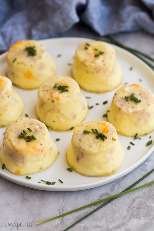 instant pot egg bites on a plate with fresh chives