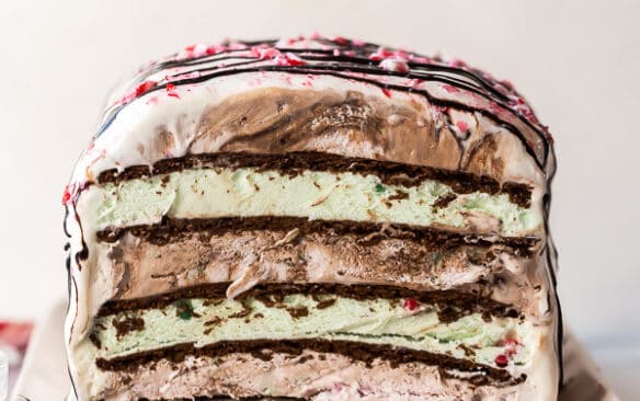 ice cream sandwich cake cut to reveal the inside