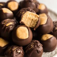 peanut butter buckeyes with one bite taken out
