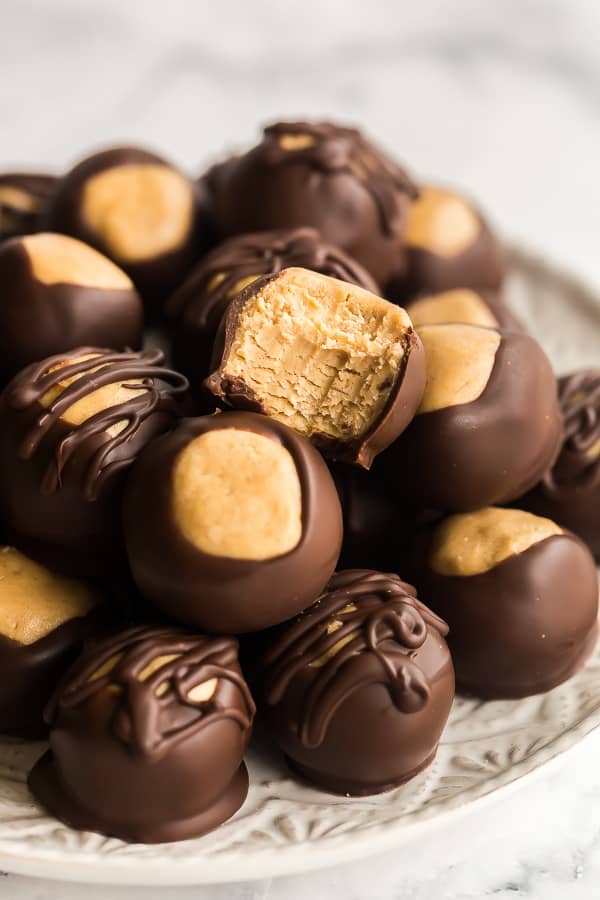 peanut butter buckeyes with one bite taken out