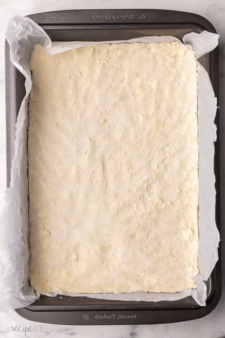 shortbread crust patted into baking pan.
