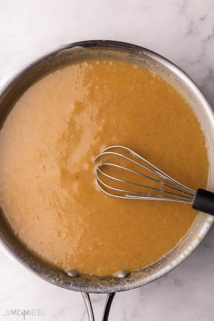 caramel mixture in pan.