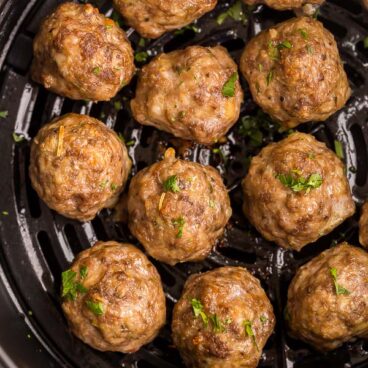 air fryer meatballs cooked in air fryer basket