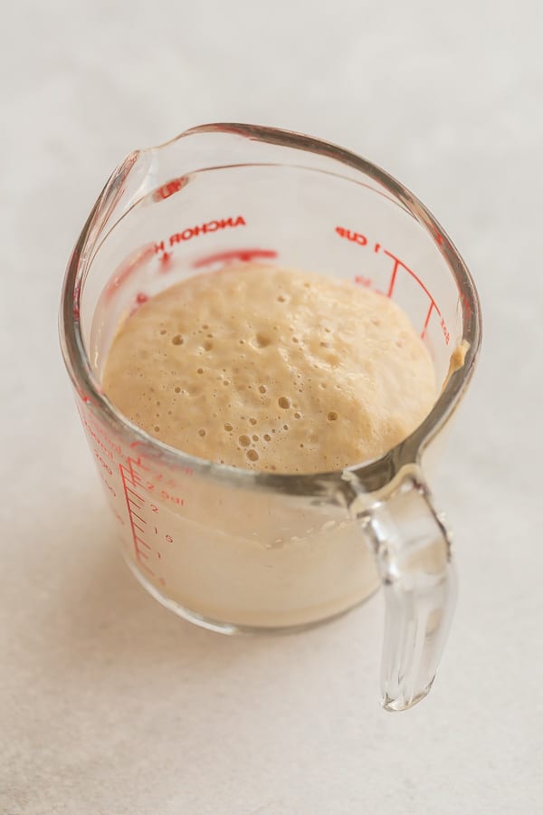 yeast proofing in glass measuring cup
