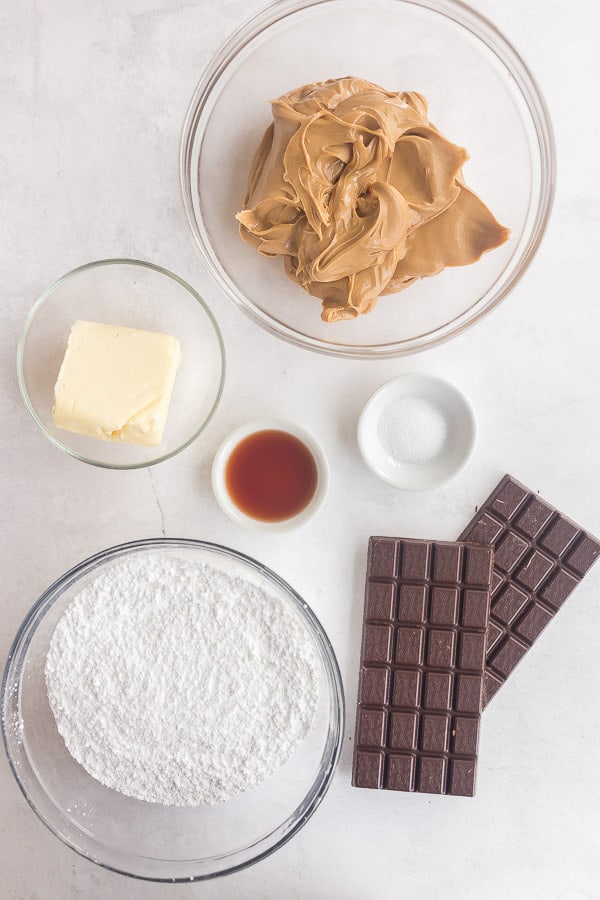 overhead image of ingredients for peanut butter eggs