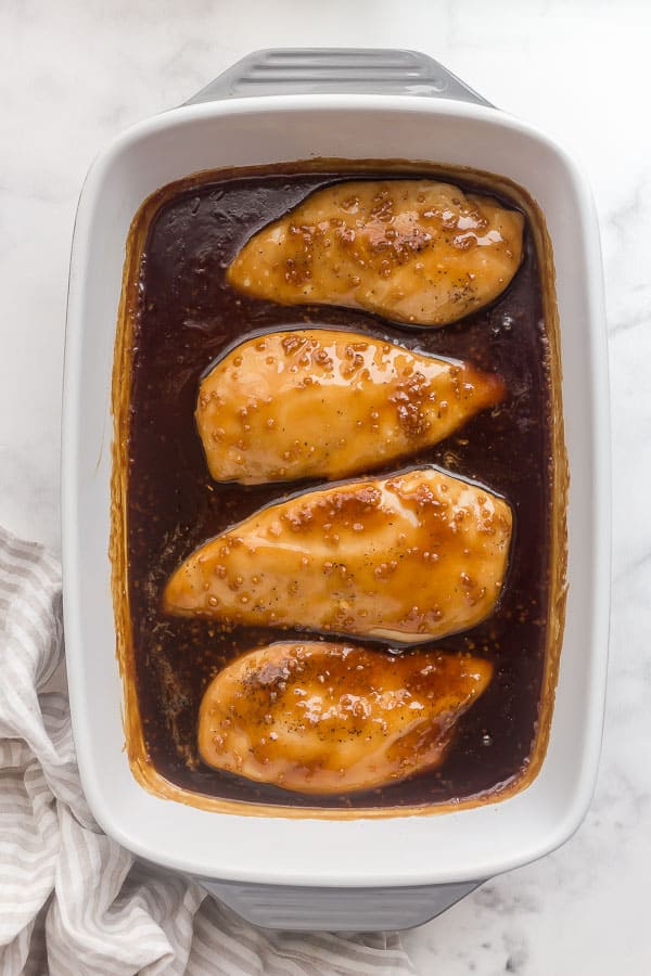 four chicken breasts baked in honey garlic sauce