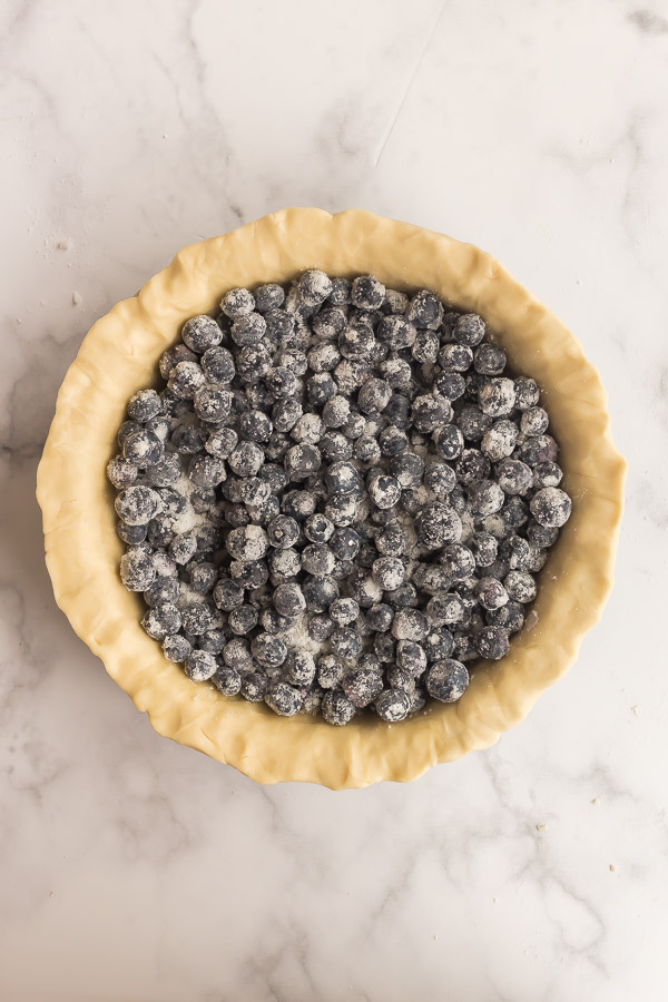 blueberries with corn starch and sugar in pie crust