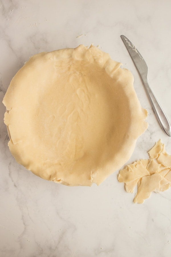 pie crust in plate with edges trimmed