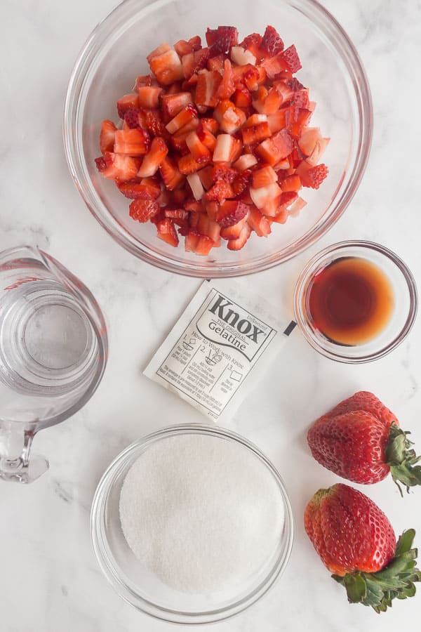 overhead image of ingredients for strawberry pie