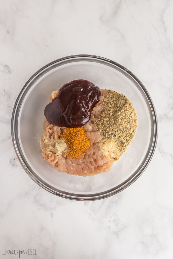 chicken burger ingredients in glass bowl