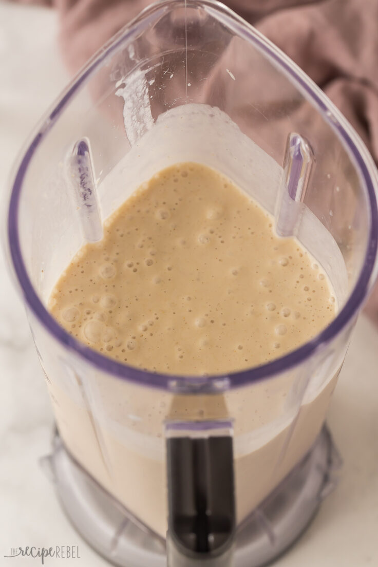 close up image of finished smoothie in blender